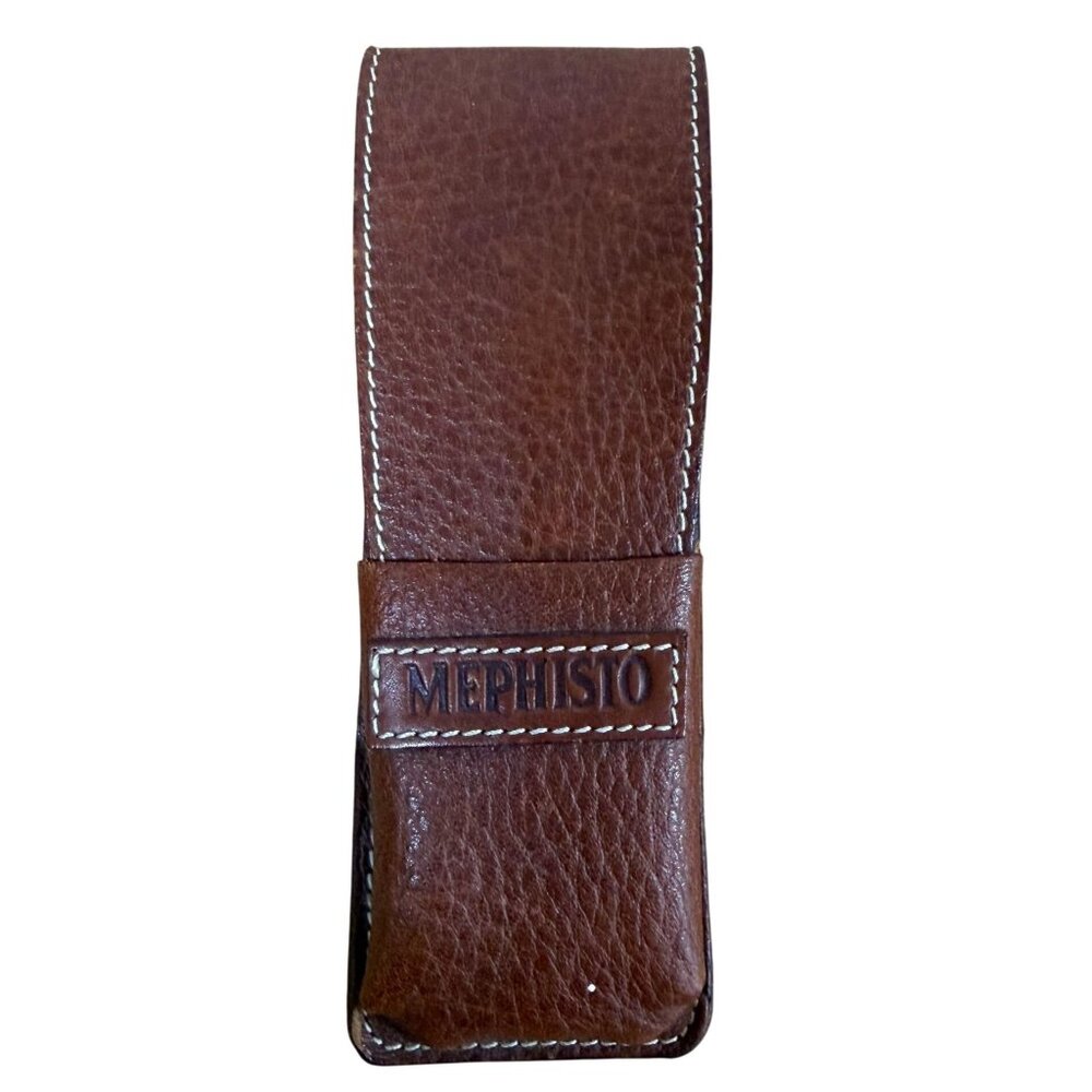 Mephisto Brown Leather Pen Holder White Stitching Organizer Pouch Academia